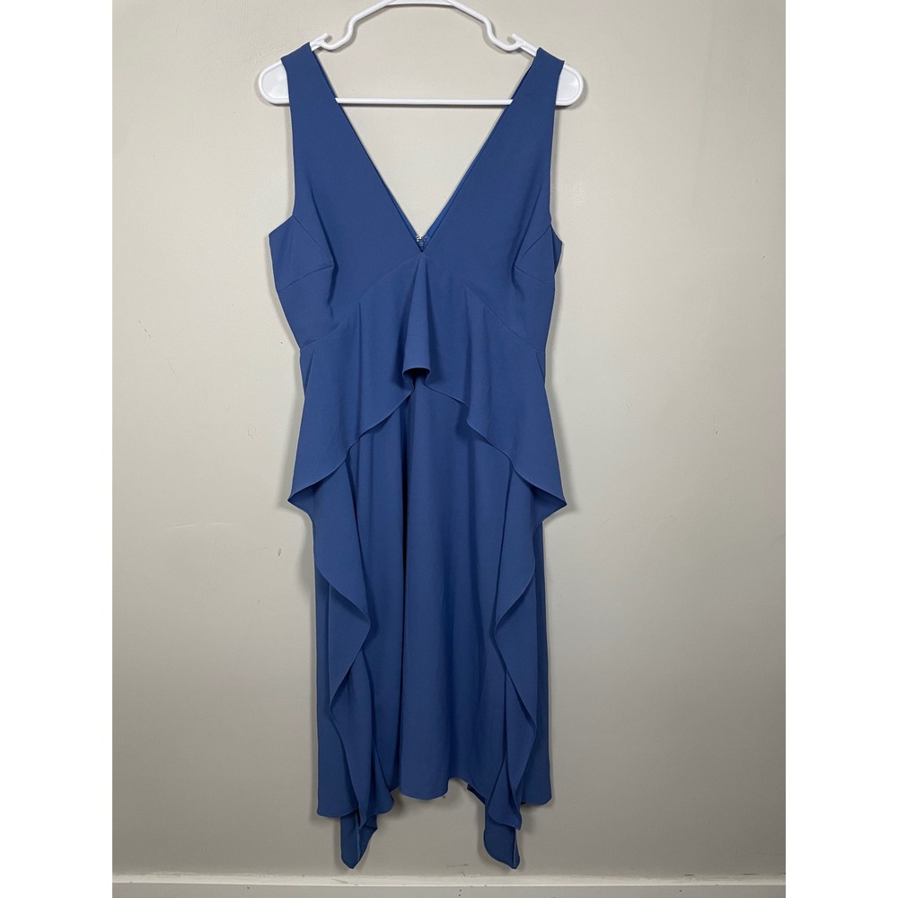 Gianni Bini Blue Ruffle Sleeveless Midi Dress Size XL Wedding Guest Cocktail